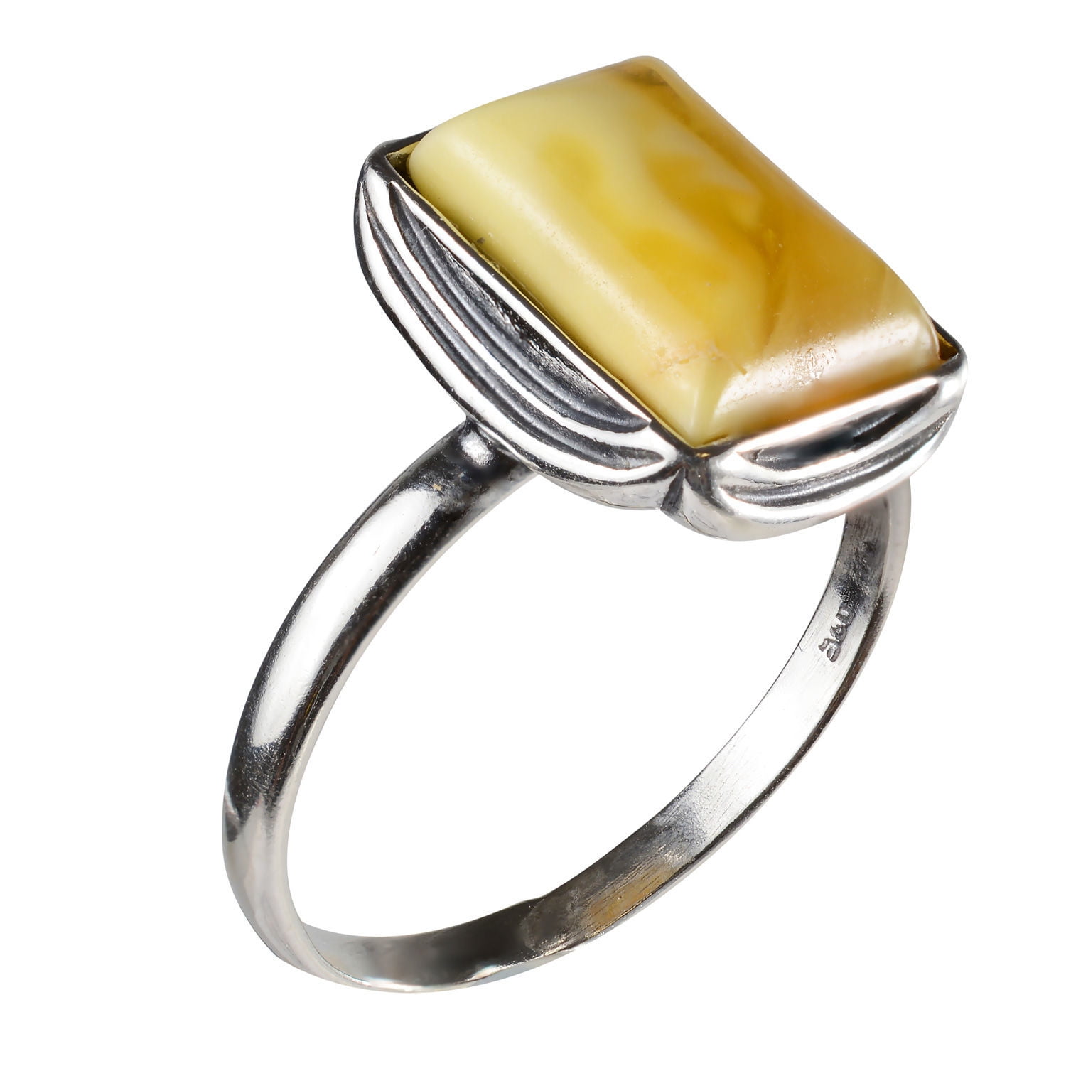 BALTIC BUTTERSCOTCH GREEN or HONEY AMBER & STERLING SILVER HANDMADE RING 