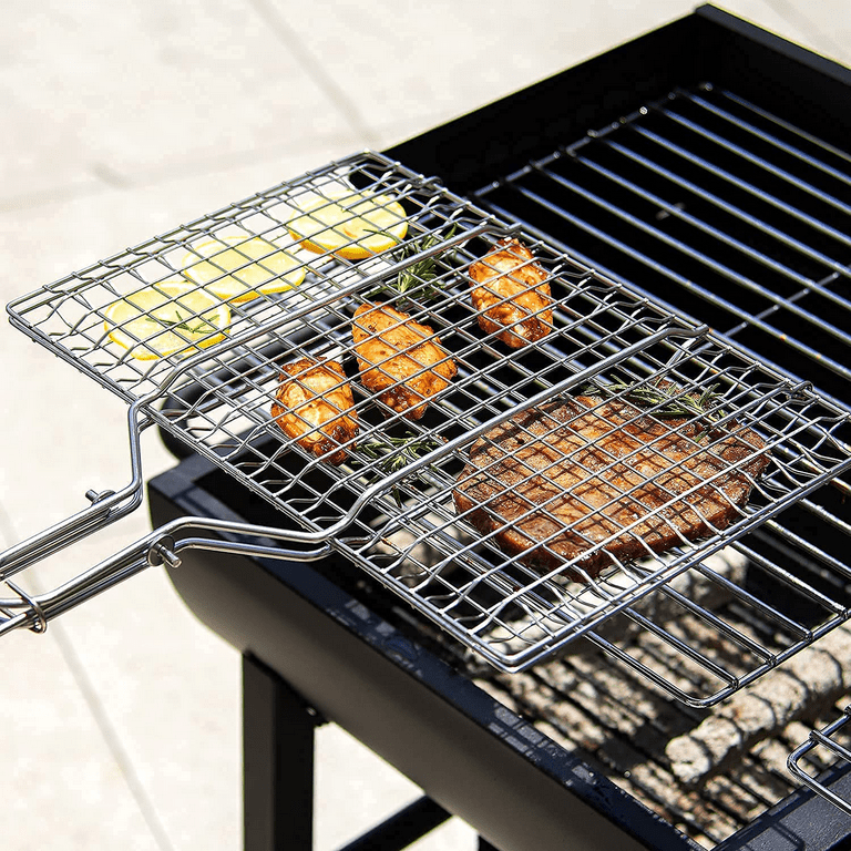 Charcoal Grill Basket Holders Set of 2 Stainless Steel BBQ Grilling  Accessories