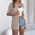 thumbnail image 5 of OIUUAK Button Front Kimono Cardigan,&nbsp;Short Sleeve Lightweight Summer Boho Oversized Open Front Knit Beach Cover Up Sweater for Women, Khaki, 5 of 9