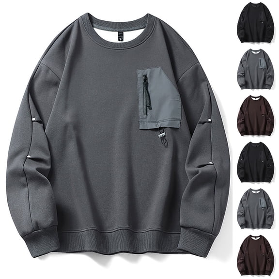 Namayuj Men's Sweatshirts Fall Solid Color Round Neck Sweatshirt Lightweight Sweater Tops Work Long Sleeve Shirts