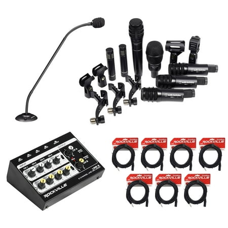 Audio Technica (7) Drum Microphone Kit+Podium Mic+Mixer For Church Sound