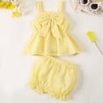 thumbnail image 2 of NOLDARES Toddler Baby Girl Summer Outfit Sleeveless Ruffle T Shirts Short Sets Spring Clothes Two Piece Outfits Girls(Yellow,12-18 Months), 2 of 4