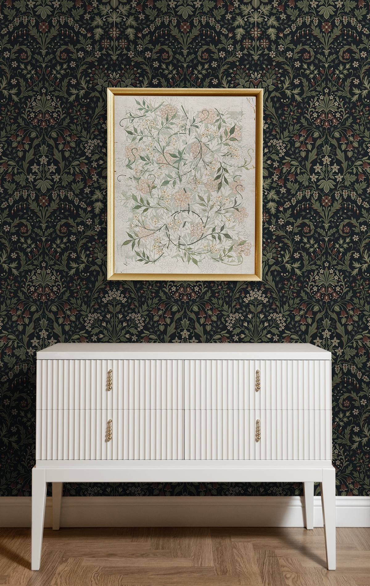 NextWall Midnight Blue & Sage Filigree Floral Peel and Stick Wallpaper - 20.5 in. W x 18 ft. L Roll