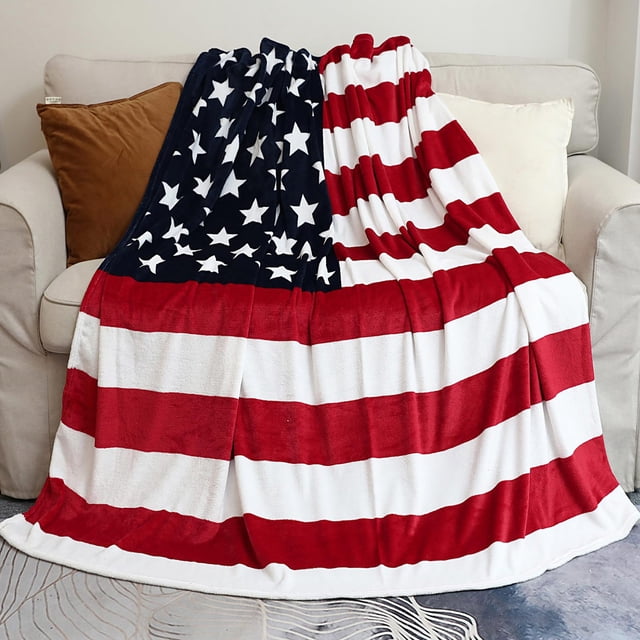 Fiudx Manta de Franela con La Bandera de Ee. Uu., Ligera y Patriótica, Suave y Acogedora para Sofá Cama, Regalo de Decoración Nacionalista, Ideal para Todas Las Estaciones, Ideal para Adolescentes, A