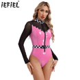 thumbnail image 2 of Lencería para mujer, mono de látex de charol, mono de malla transparente con cremallera frontal, mono de Cosplay con cinturón para conductor de carreras de velocidad, 2 of 5