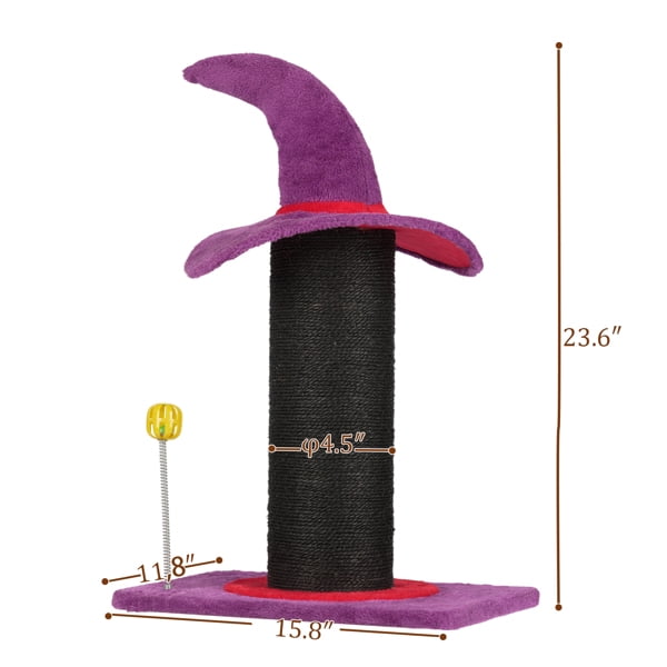 Alvantor Wizard Hat Cat Scratching Post,24 in Sisal Rope Scratch Tower with Spring Ball Toy,Purple