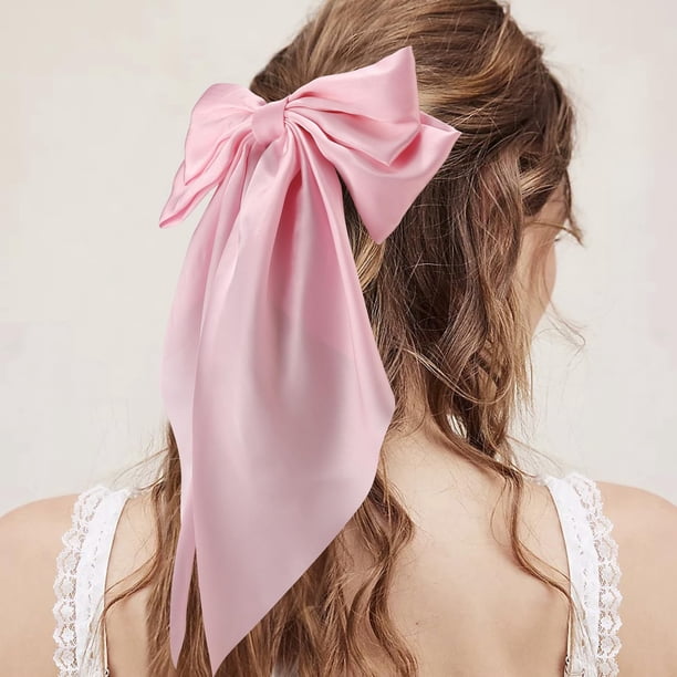 12 Oversized Satin Hair Bows with Long Tails, Clips for Women Amazon.com : Silky Satin Oversized Long-tail Bow Clip, Large  main image 4