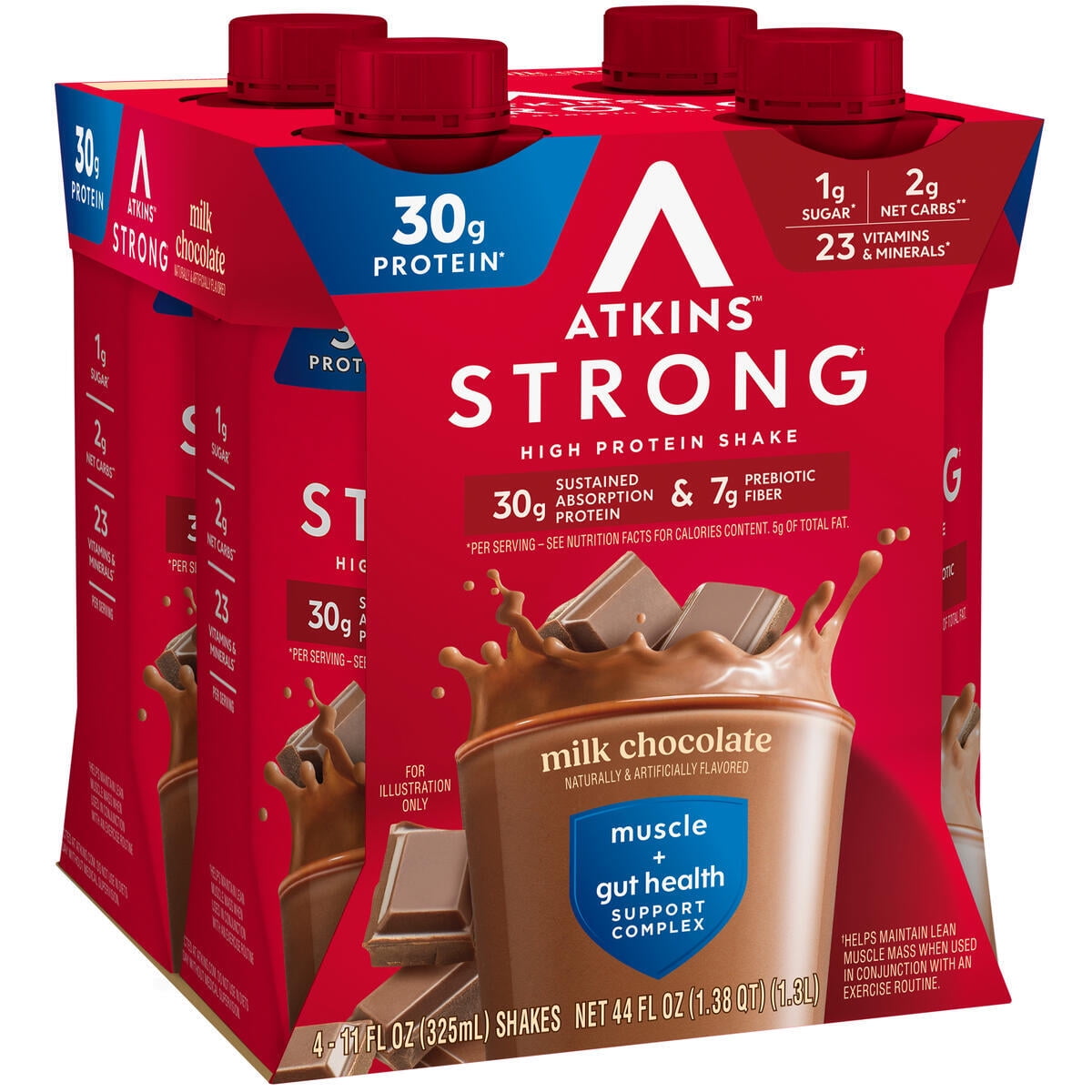 Atkins Strong, High Protein Shake, Milk Chocolate, 30g of Protein, 4 Count