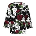 thumbnail image 5 of ICHUANYI Clearance Women's Fashion Three Quarter Sleeve Retro V-Neck Easter Printed Loose Tops Blouse(Wine, XL) ICHUANYI WER2023081510403, 5 of 5