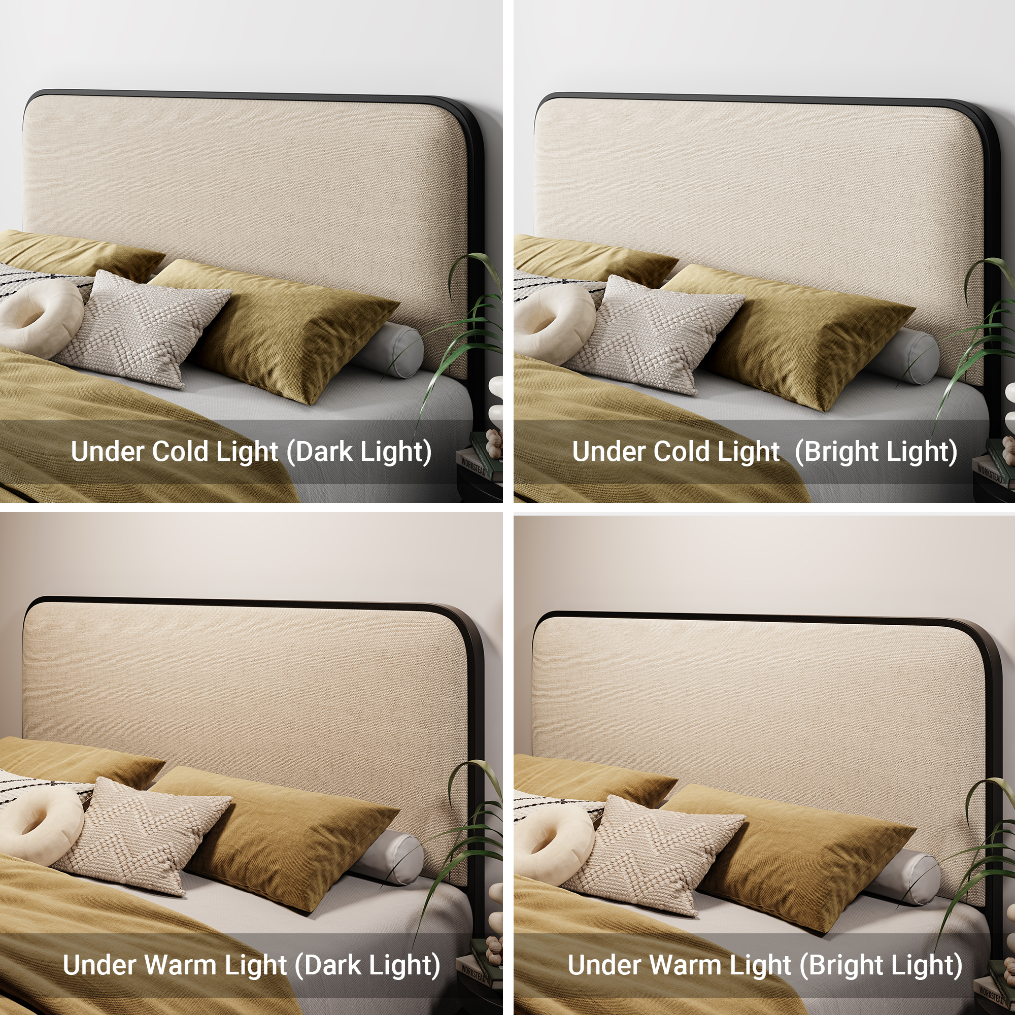 Allewie Full Size Metal Platform Bed Frame with Curved Upholstered Headboard and Footboard, Beige
