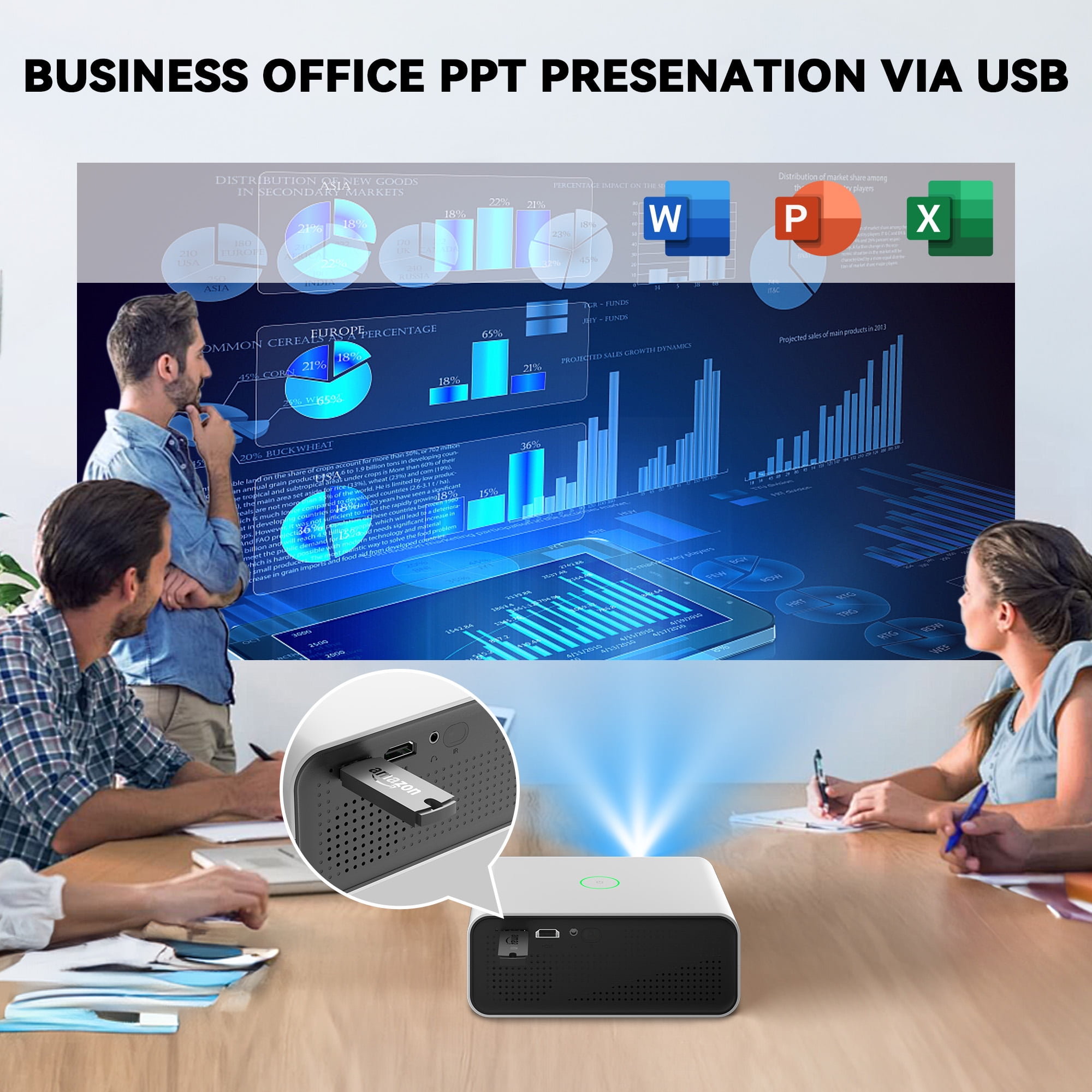 Visulapex Projector with Wifi and Bluetooth, Mini Projector HD 1080P Support, 12000LM Portable Outdoor Movie Projector for HDMI, Phone, USB