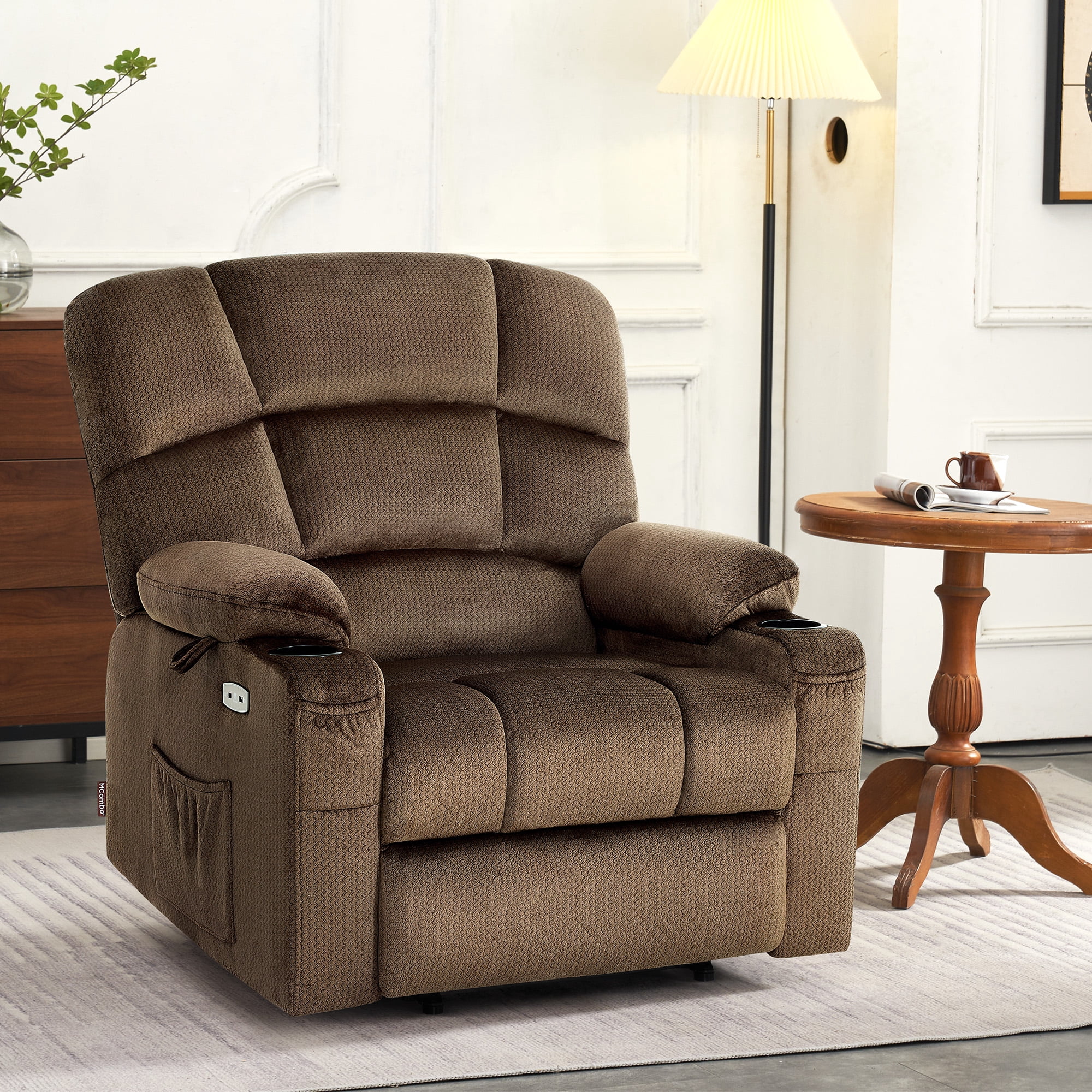 MCombo Oversized Power Lift Recliner for Bariatric Elderly, Infinite Position, Fabric R7677(Brown)
