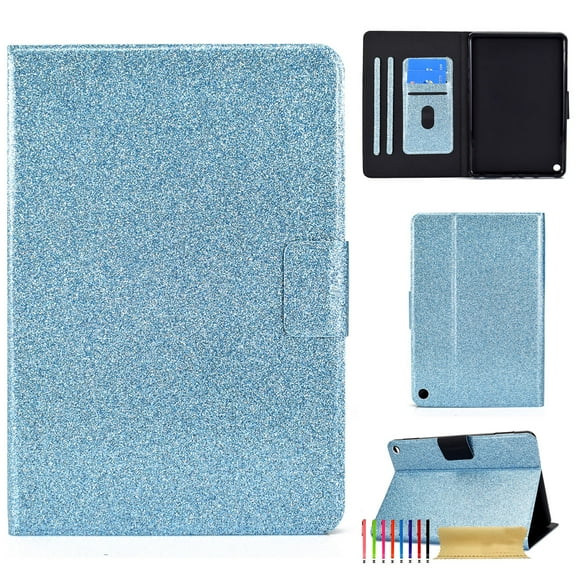 Dteck Bling Glitter Wallet Card Slot Case for Amazon Fire Max 11 Cover 2023, Shockproof Slim Folio with Auto Wake/Sleep Multiple Viewing Angles PU Leather Stand Flip Cover, Blue