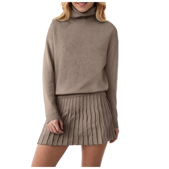 OJSFQUFP Women Two Piece Outfits Long Sleeve Oversized Pullover Sweaters and Mini Skirt Two Piece Sets