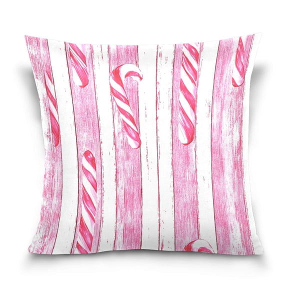 Candy Canes Pattern 16x16 Inch Plush Velvet Pillowcase Double Sided Print, Hidden Zipper