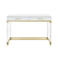 thumbnail image 2 of Maximo White Gold Writing Desk - High Gloss Finish, Acrylic Leg, Stainless Steel Base, 2 Drawers, 2 of 9