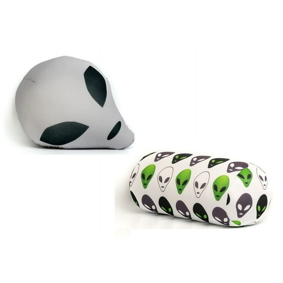 Grey Alien Head Microbead Throw Pillow Combo Pack 2 Pillows Sci-Fi Movie Fan [Grey] (White)