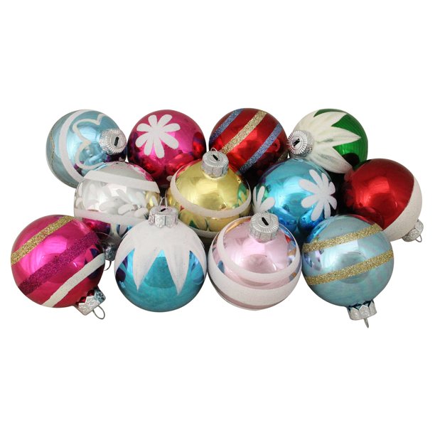 Northlight 2.25 in. Shiny Vintage Glass Ball Ornament Set of 12