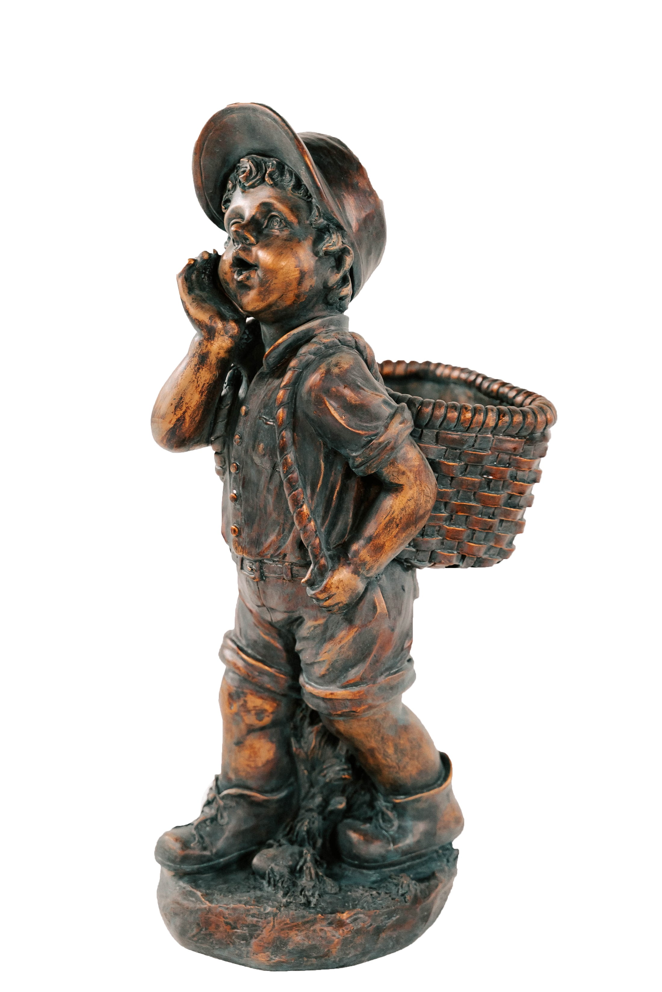 XBrand 24" H Faux Bronze Magnesium Oxide Walking Boy Garden Statue w