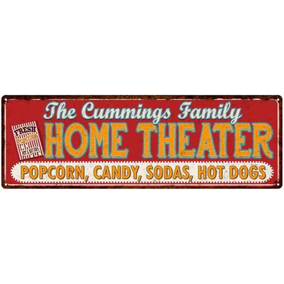 The CUMMINGS Family Home Theater Sign Gift 6x18 Metal Movies Decor 106180100372