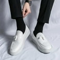 thumbnail image 5 of Men's Pattern Leather Platform Slip On Tassel Loafers Comfortable Round Toe Low Top Non-Slip Casual Dress Shoes Flat Penny Loafer for Dating Business Party, 5 of 6