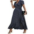thumbnail image 4 of 2022 Femmes Manches Courtes Fendue Imprimé Motif Profond V-Cou Ourlet Volanté une Pièce Marine / Noir / Vin Rouge, 4 of 6