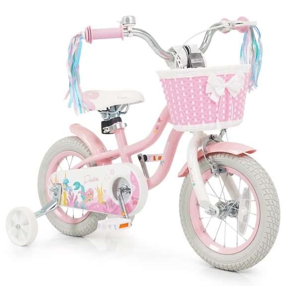 Costway 12" Kids Bike with Training Wheels Hand Coaster Brakes Adjustable Seat Handlebar Pink