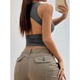 thumbnail image 4 of Women'S Cut Out Ruched Backless Cropped Tank Tops Slim Fit Scoop Neck Sleeveless Solid Tank Gray S, 4 of 9