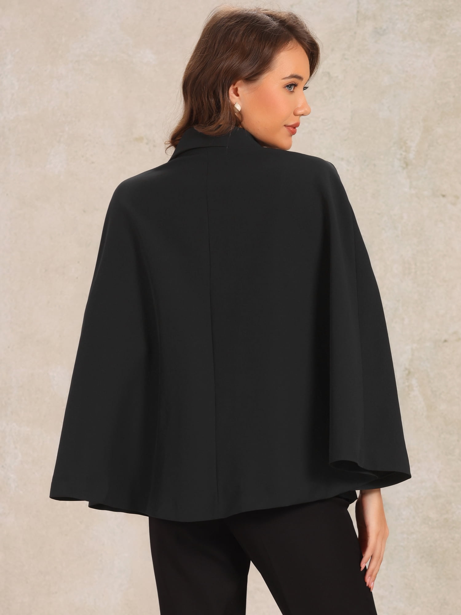 DARING DIVA Women's Double Breasted Blazer Office Cloak Cape Jacket M Black