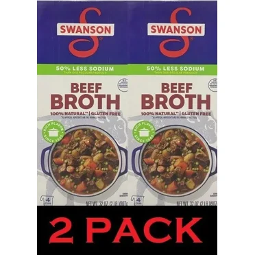 2x SWANSON Beef Broth 100% Natural - 50% LESS SODIUM 32 oz Carton 2 Lbs - 2 PACK