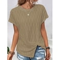 thumbnail image 2 of JGGSPWM Women's Summer Short Sleeve Textured Casual Crewneck Trendy Basic Tee Blouses Tops Khaki XL, 2 of 6
