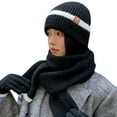 thumbnail image 2 of Winter Hats for Women Fleece Lined Beanie Knit Chunky Snow CapWinter Knitted Wool Hat Female Cold-proof Warm Hat Scarf Gloves Three-piece Set Fashionable All-match Ear Protection Pullover Hat Black, 2 of 8