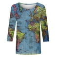 thumbnail image 4 of Teissuly Women's Fashion Casual Color Printing Round Neck 3/4 Sleeve T-shirt Top Blouse, 4 of 5