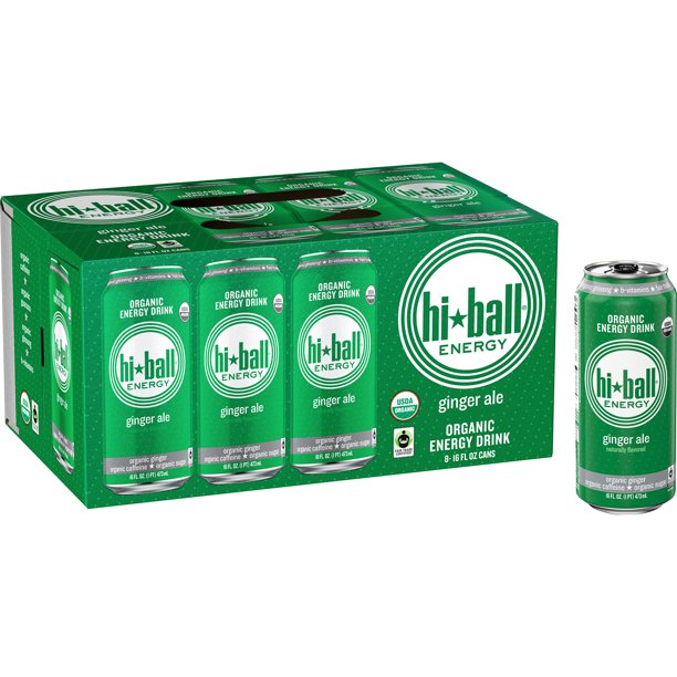Hiball Energy Certified Organic Energy Drink, Ginger Ale, 16 Fluid
