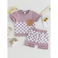 thumbnail image 2 of Bslissey 6M 12M 18M 24M 3T Toddler Baby Boys Shorts Sets Checkerboard Print Short Sleeve T-shirt Tops + Elastic Waist Shorts 2Pcs Outfits Infant Summer Casual Clothes, 2 of 8