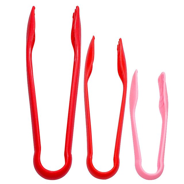 Juego de pinzas para pan Pinzas de cocina de plástico Pinzas de cocina multifuncionales para cocinas caseras Fiestas de camping Barbacoas al aire libre y panadería, etc. (3 piezas, Re