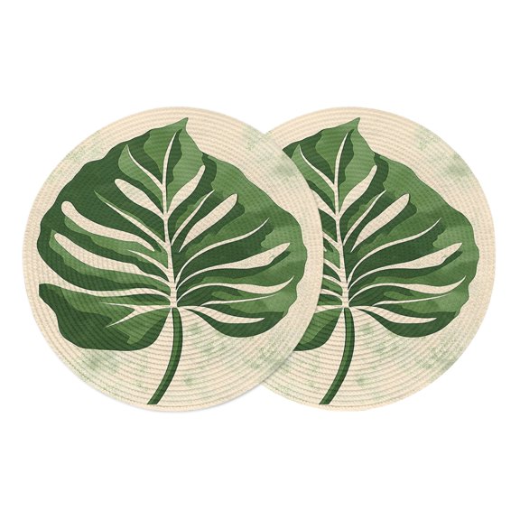 Round Placemats Green Botanical 15 inch Set of 2 Table Mats for Dining Table Tropical Vintage Palm Leaves Heat Resistant Non-Slip Kitchen & Home Decorative Place Mat Set
