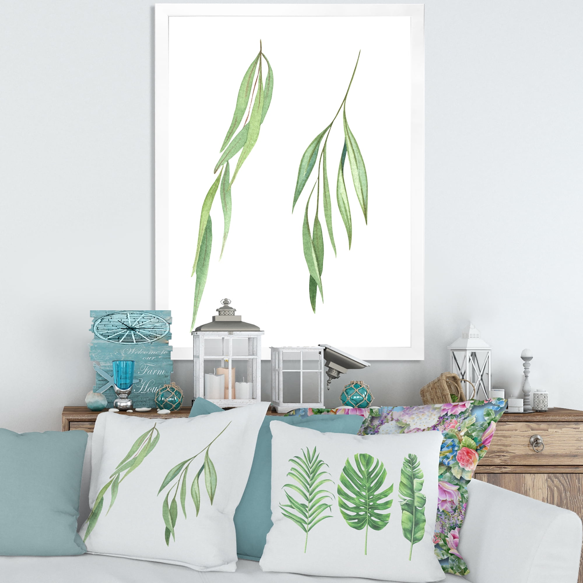 Designart 'Two Willow Branches On White' Farmhouse Framed Art Print