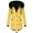 Yellow, variant on IROINNID Women's Parka Coat Long Sleeve Solid Color Hoodie Outwear, Leisure Ladies Wool Collar Multi Pocket Cuff Sleeve Long Warm Button Two Type Cotton Coat