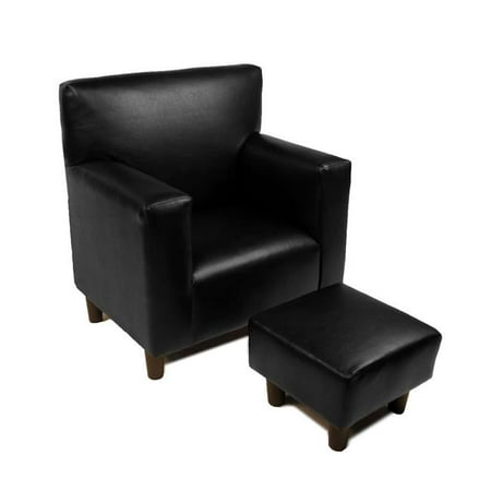 Brighton Home 1550BK Black Leather-Like Print Tween Club Chair & Ottoman