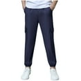 thumbnail image 3 of Bovxnpu Boys Boys Pull on Cargo Pants School Uniform Pants Solid Linen Cotton Pants Boys School Cargo Jogger Pants Pants, 3 of 8