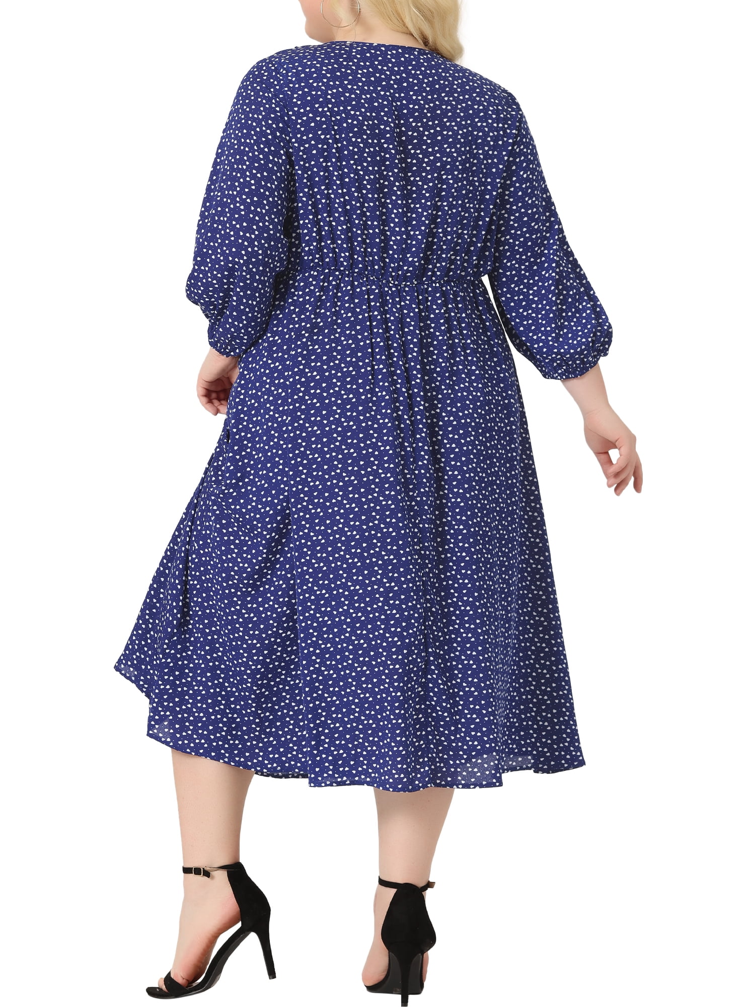 DARING DIVA Plus Size Elbow Sleeve Sweetheart Midi Ruffle Dress 3X Blue