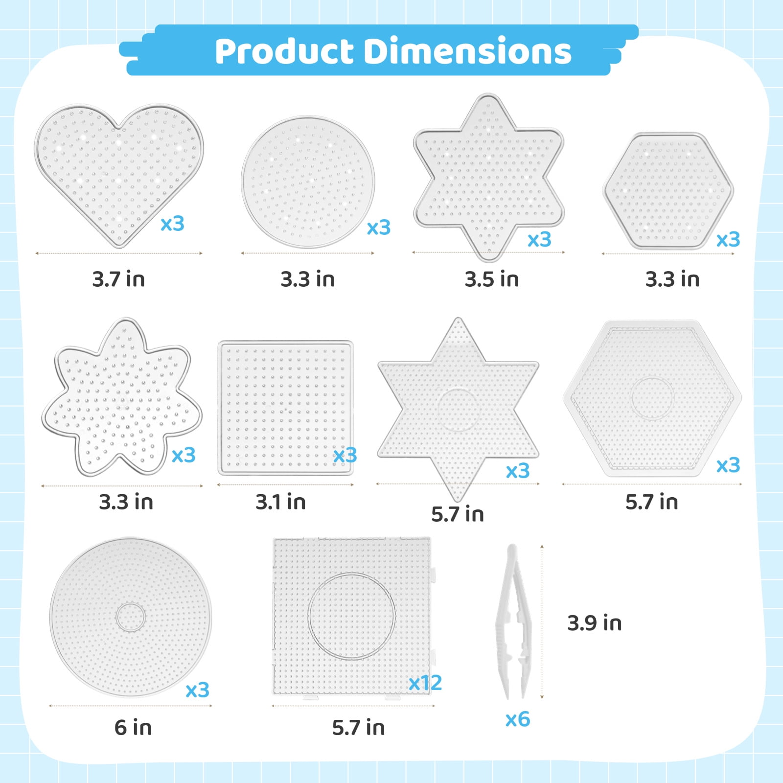 45 Pcs Fuse Bead Pegboards Set,5mm Craft Bead Boards with 39 Pattern Cards & 6 Tweezers,Creative Activity Kit,DIY Arts and Crafts Supplies