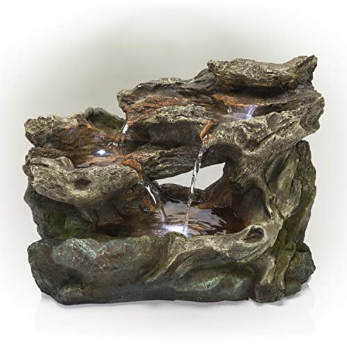 Alpine 3 Niveau Fontaine de Table Forêt Tropicale W / Lumières LED, 10 Pouces de Hauteur