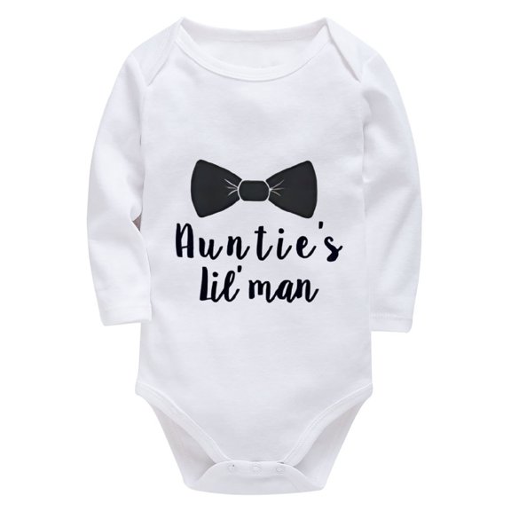 Auntie's Lil Man Newborn Girl Clothes Newborn Girl Outfit Long Sleeve Baby Girl Romper Outfit White Newborn Baby Boy Clothes