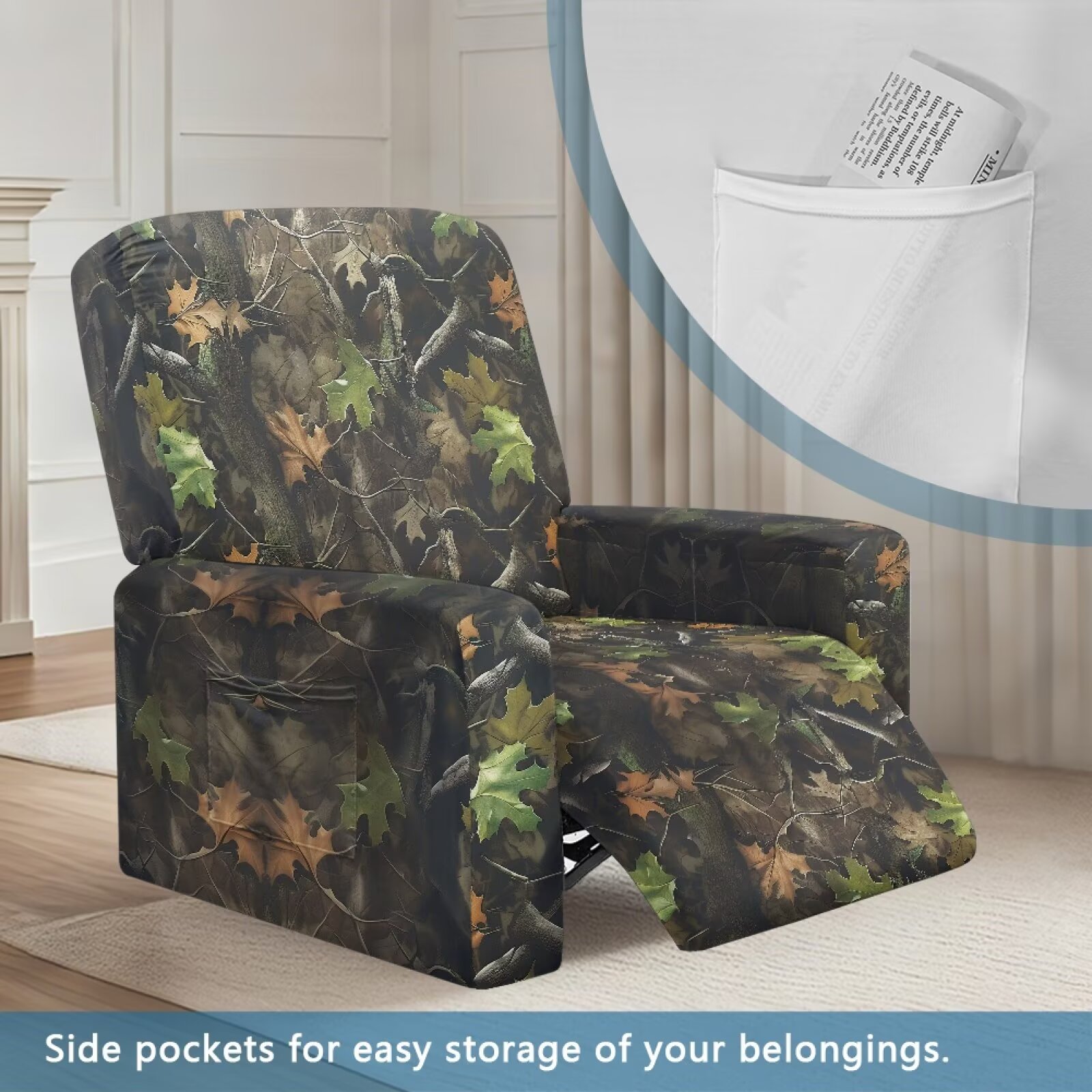 Yuyamidu Camo Recliner Covers That Stay in Place Hunting Branch Recliner Sofa Slipcovers with Pocket Comfortable Lazy Boy Chair Cover for Pet Gift for Friends