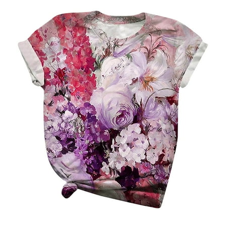 

YFPWM T Shirts for Women Flowy Tops Basic Tops Scrub Tops Summer Tops Sequin Tops Polo Shirts Silk Blouse Rhinestone Top Adjustable Top Print Round Neck Short Sleeve T Shirt