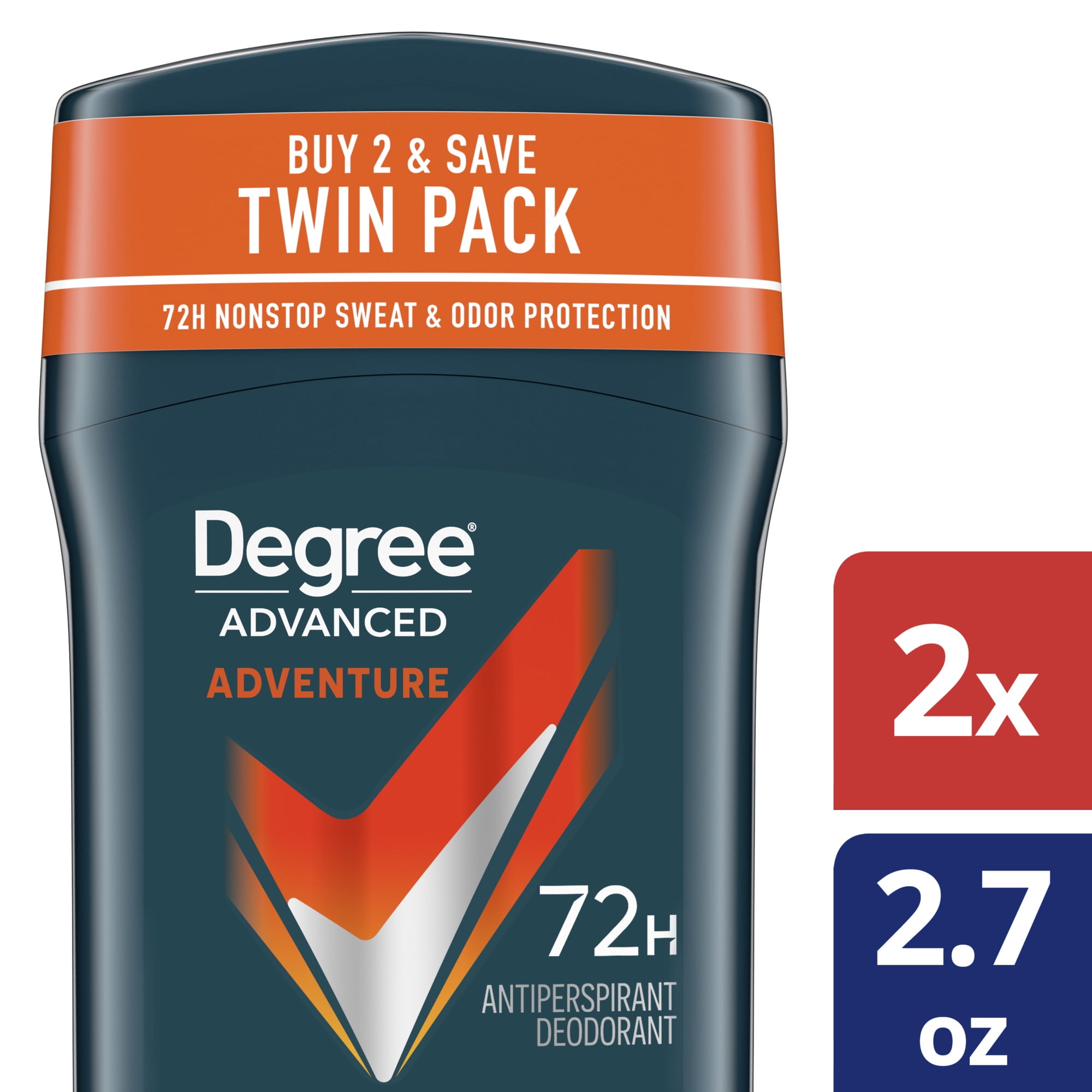Degree Men 72H Antiperspirant Deodorant Adventure, 2.7 oz, 2 Pack