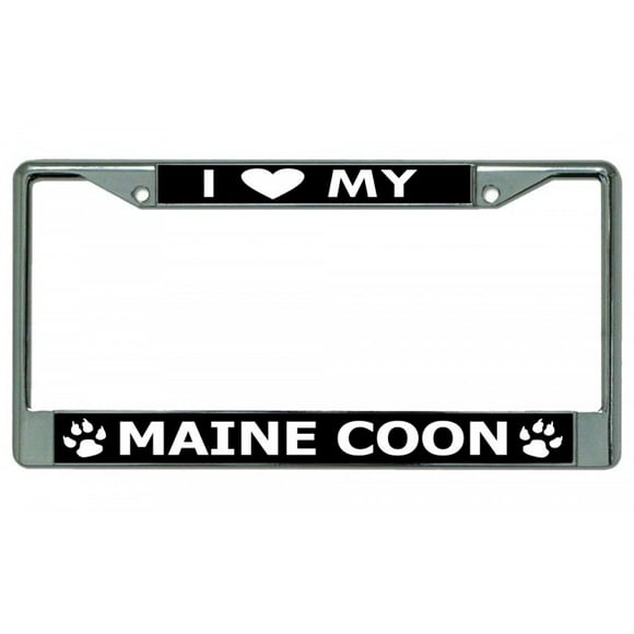 I Love My Maine Coon Cat Chrome License Plate Frame