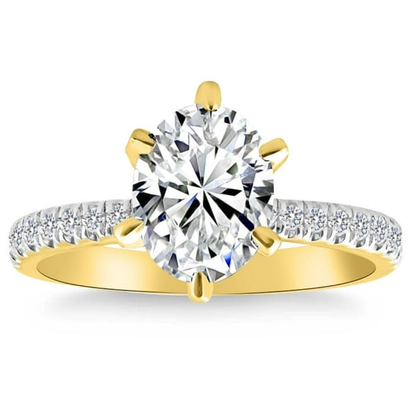 Pompeii VS 2 1/2 Ct Oval Moissanite & Side Halo Lab Grown Diamond Engagement Ring Gold